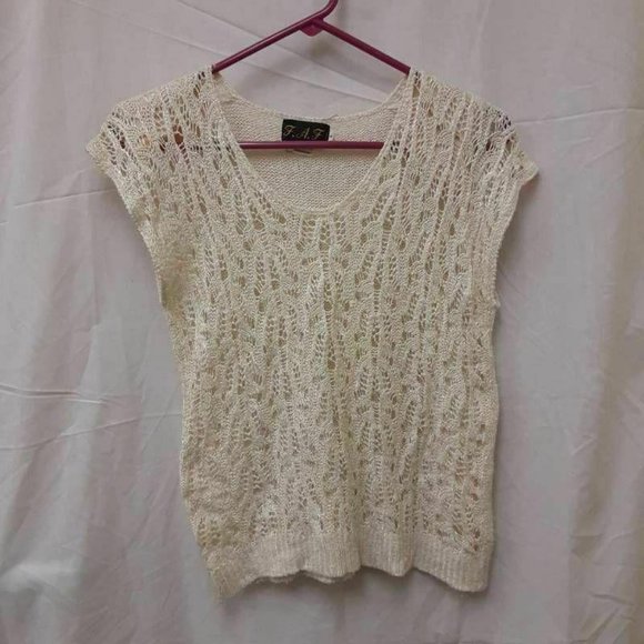 Vintage FAF Womens Sweater Vest Beige Crochet top - Picture 1 of 5